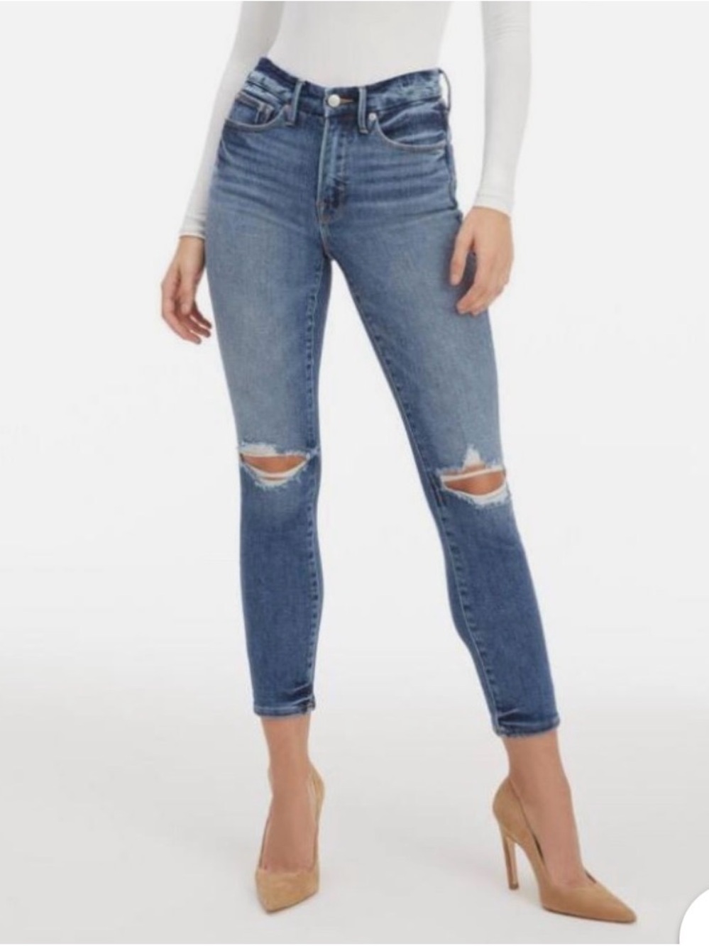 Good American Light Blue Ripped Skinny Jeans - Picture 5 of 6